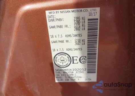 2018 Nissan Murano Platinum/S/Sl/Sv из США, поврежденный, VIN 5N1AZ2MH4JN102052